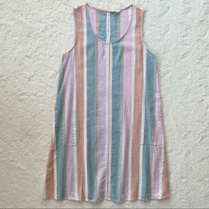 Max studio cotton linen pastel striped shift dress pockets size small